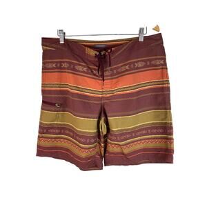 Toad & Co. Men's 36 Brown Orange Striped Swim Trunks Board Shorts